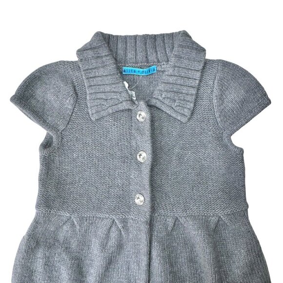 NEW ALICE OLIVIA Sweater Dress Girl’s Sz.5-6 Gray Angora Knit Front Buttons - Picture 2 of 11